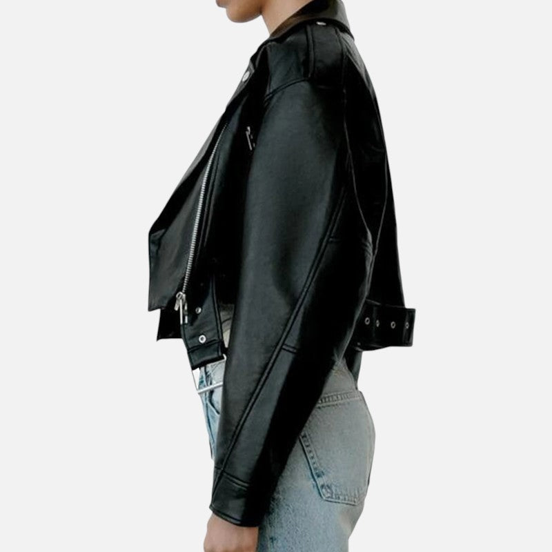 Ariste | Veste courte biker en cuir pour femme