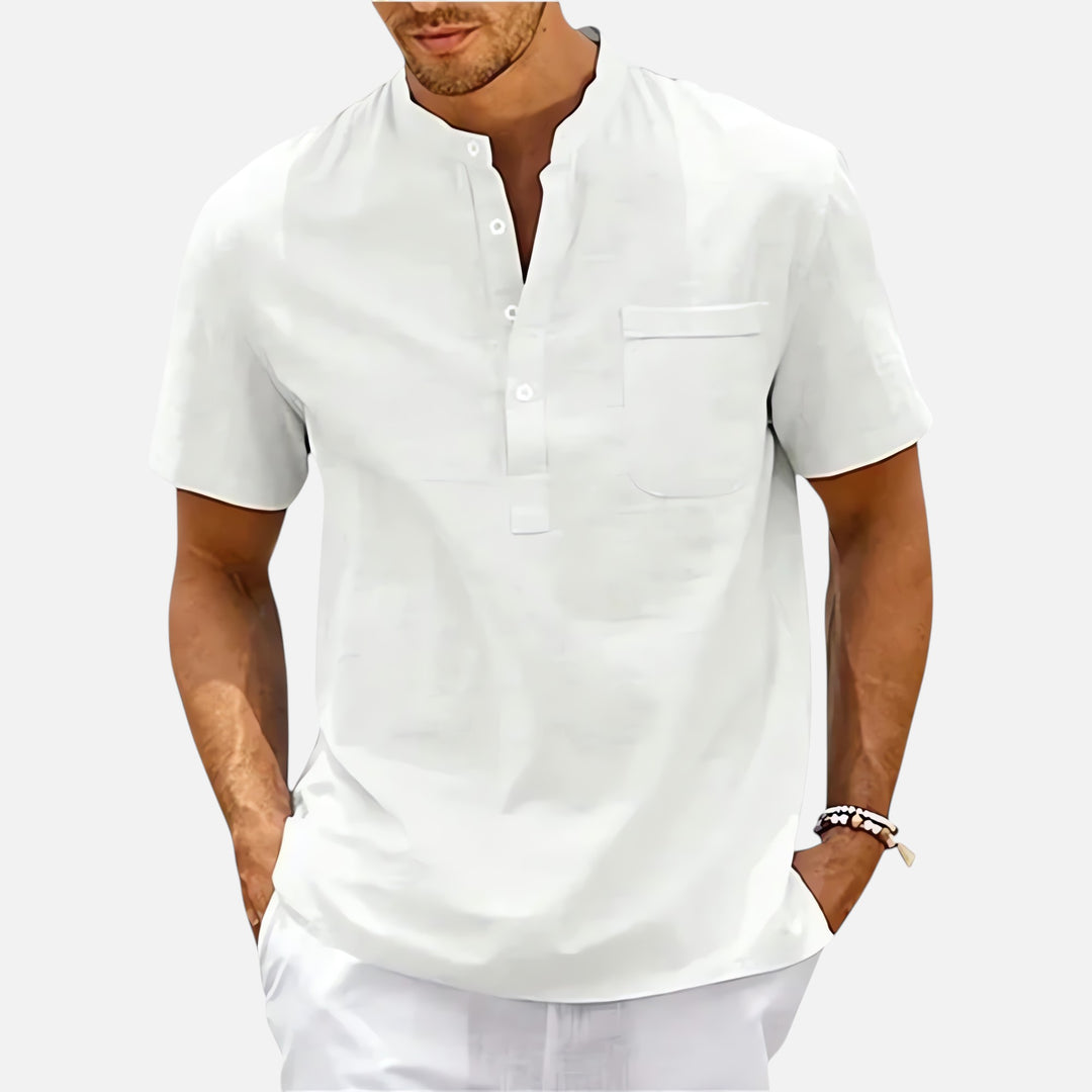Ariste | Chemise à manches courtes en coton et lin pour hommes
