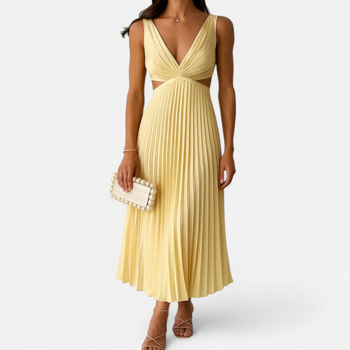 Ariste | Robe Plissée Élégance & Raffinement – Tissu Satiné