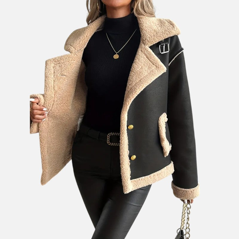 Ariste | Veste biker élégante doublée de fausse fourrure pour femme