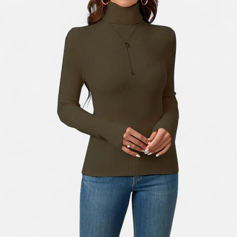 Ariste | Pull Femme Col Roulé Côtelé – Coupe Slim
