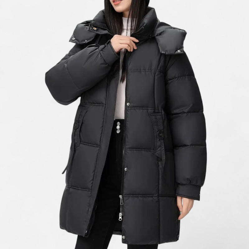 Ariste | Manteau matelassé à capuche mi-long pour femme