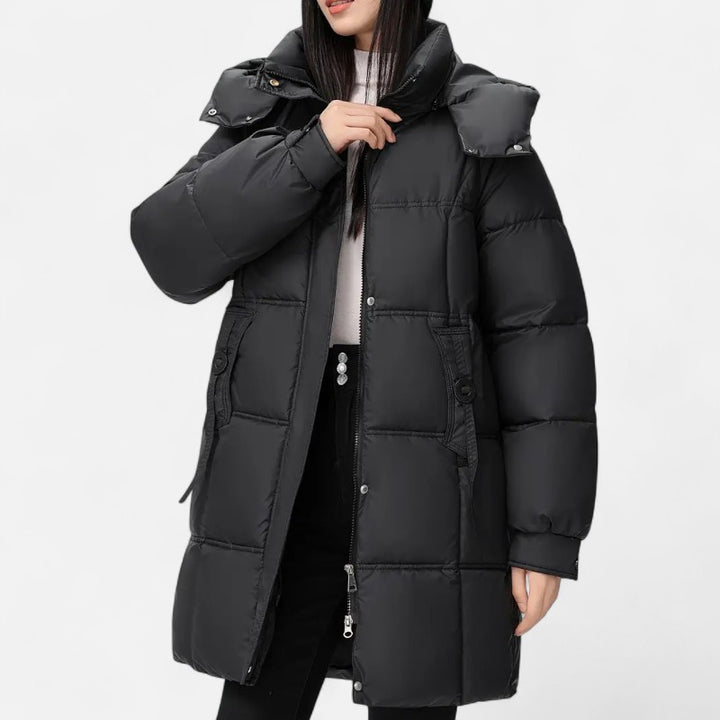 Ariste | Manteau matelassé à capuche mi-long pour femme
