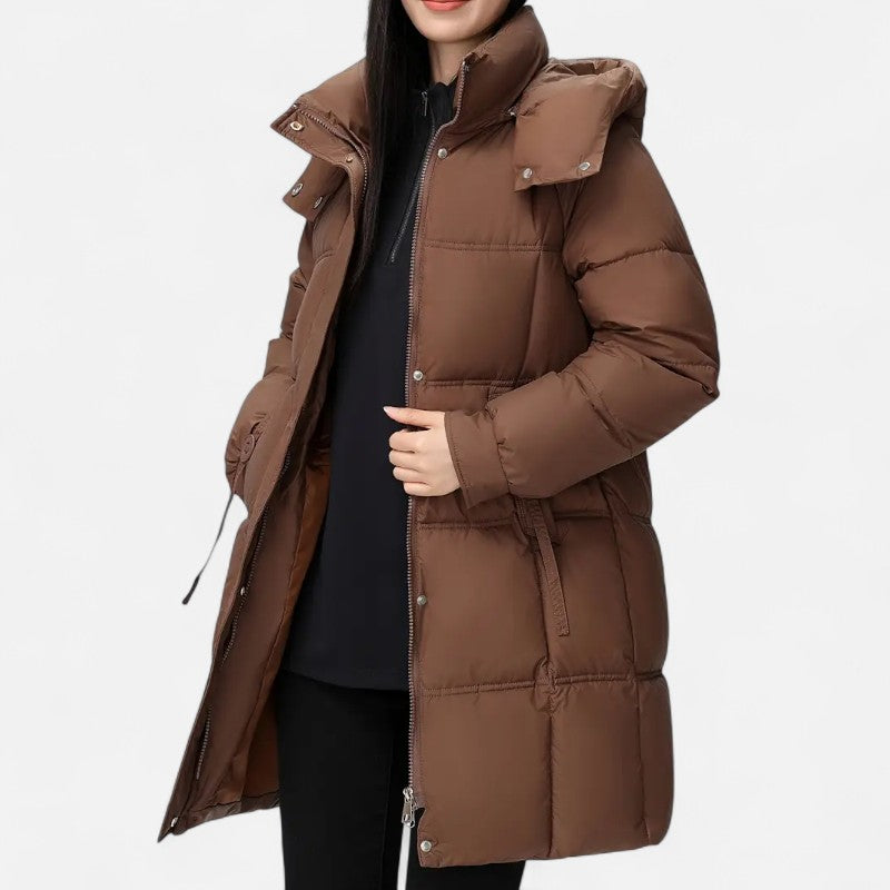 Ariste | Manteau matelassé à capuche mi-long pour femme