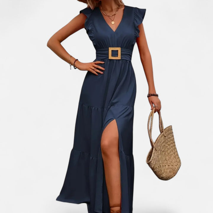 Ariste | Robe longue élégante à ceinture carrée pour femme