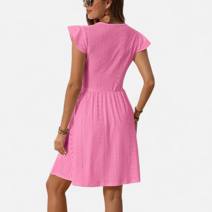 Ariste | Robe courte en broderie anglaise avec dentelle – Femme