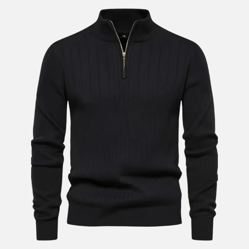 Ariste | Pull en maille côtelée à demi-zip pour homme