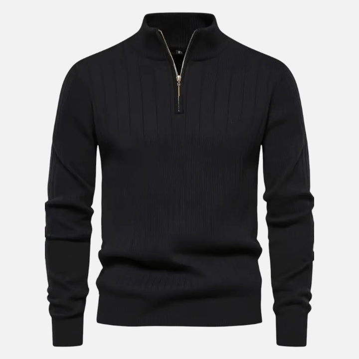 Ariste | Pull en maille côtelée à demi-zip pour homme