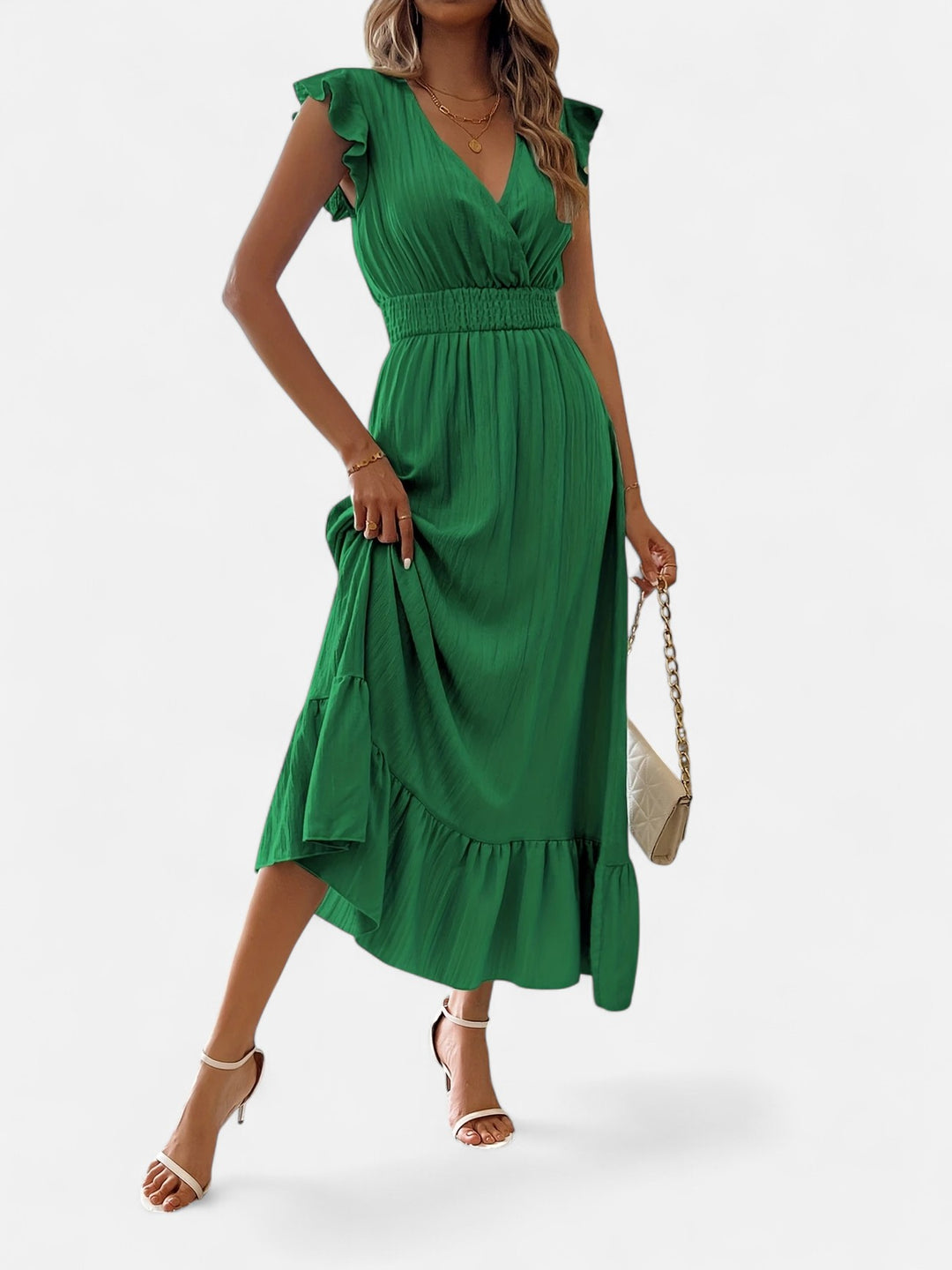 Ariste | Robe élégante à col croisé et manches à volants