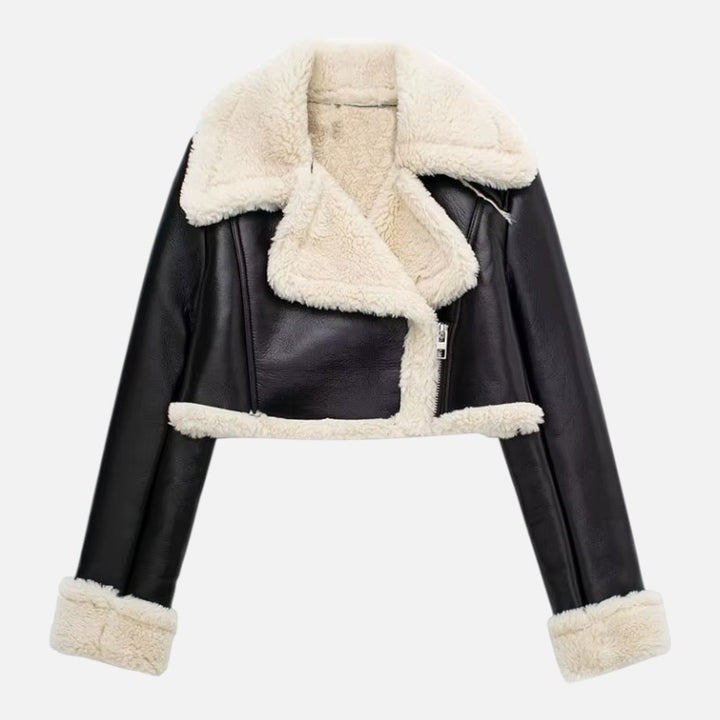 Ariste | Veste Bomber Courte en Cuir et Laine Mélangée pour Femme
