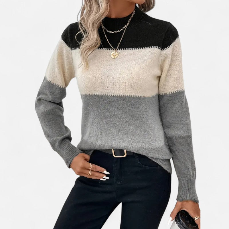 Ariste | Pull Femme en Maille Color Block à Col Montant – Manche Longue & Coupe Confort