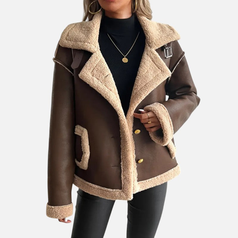 Ariste | Veste biker élégante doublée de fausse fourrure pour femme