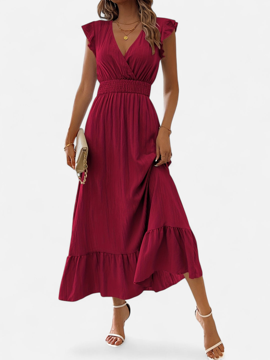 Ariste | Robe élégante à col croisé et manches à volants