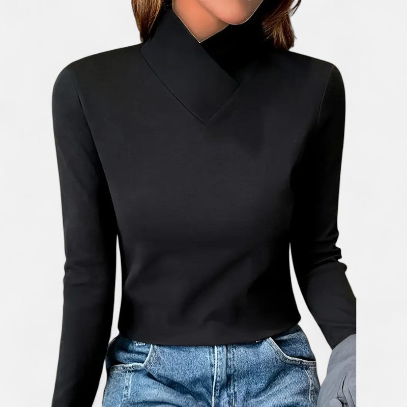 Ariste | Haut Femme à Col Haut Croisé – Style Élégant & Confort Thermique
