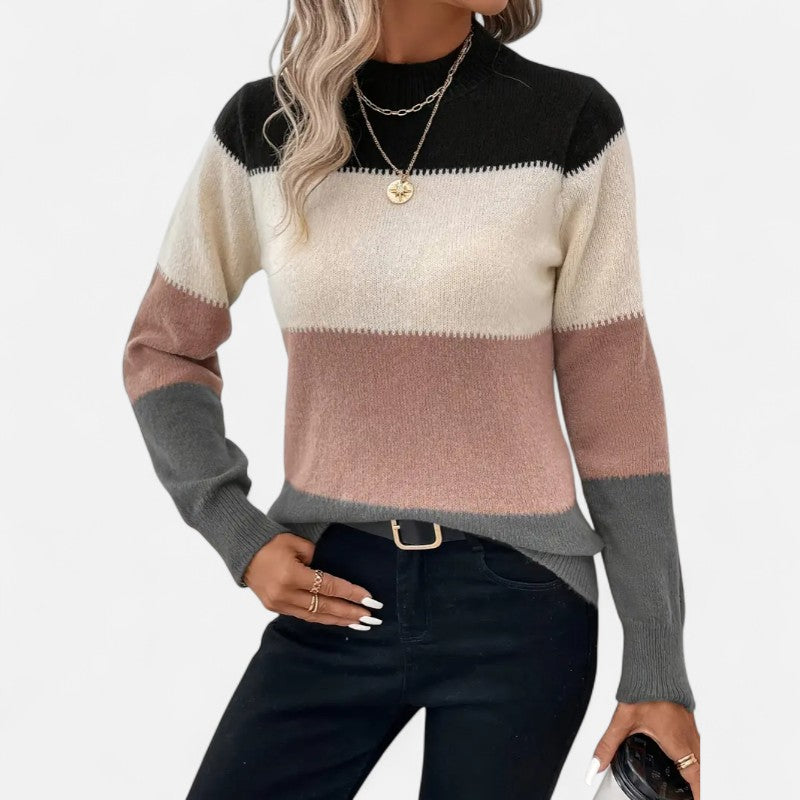 Ariste | Pull Femme en Maille Color Block à Col Montant – Manche Longue & Coupe Confort