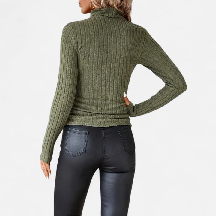 Ariste | Haut Femme Col Montant Côtelé – Manches Longues