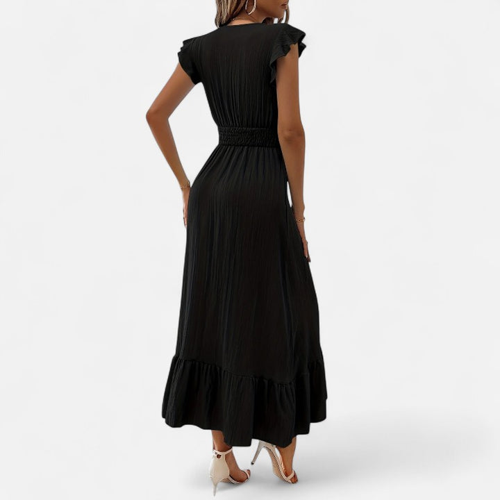 Ariste | Robe élégante à col croisé et manches à volants