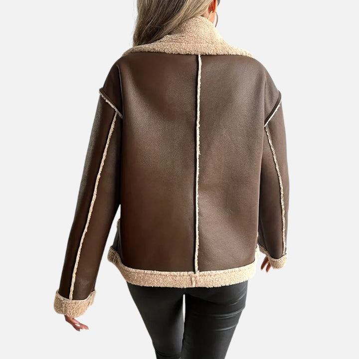 Ariste | Veste biker élégante doublée de fausse fourrure pour femme