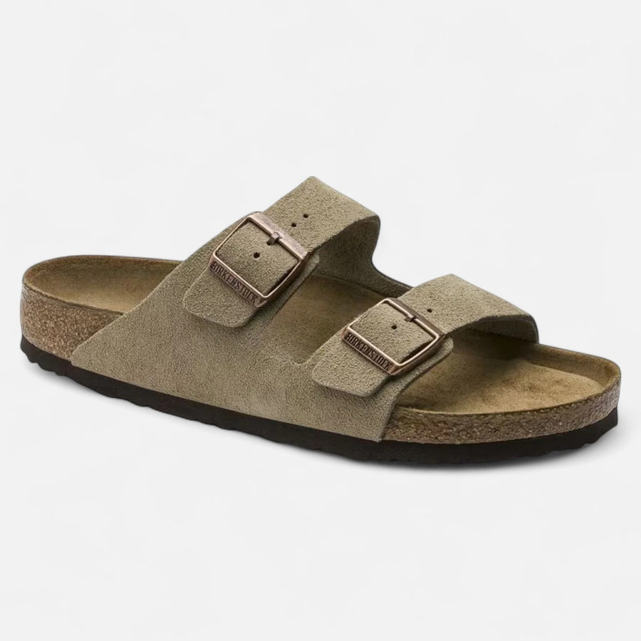 Ariste | Cuir Velours Taupe – Sandales Décontractées à Lit de Pied Anatomique Souple