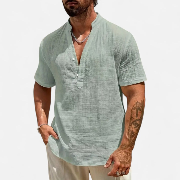 Ariste | Chemise d'été à col mao pour homme