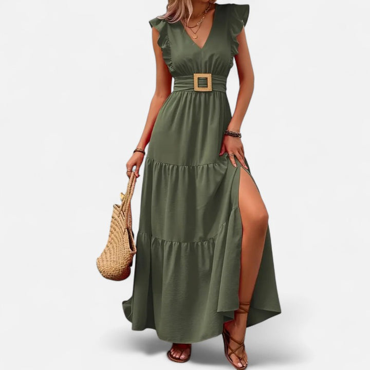 Ariste | Robe longue élégante à ceinture carrée pour femme