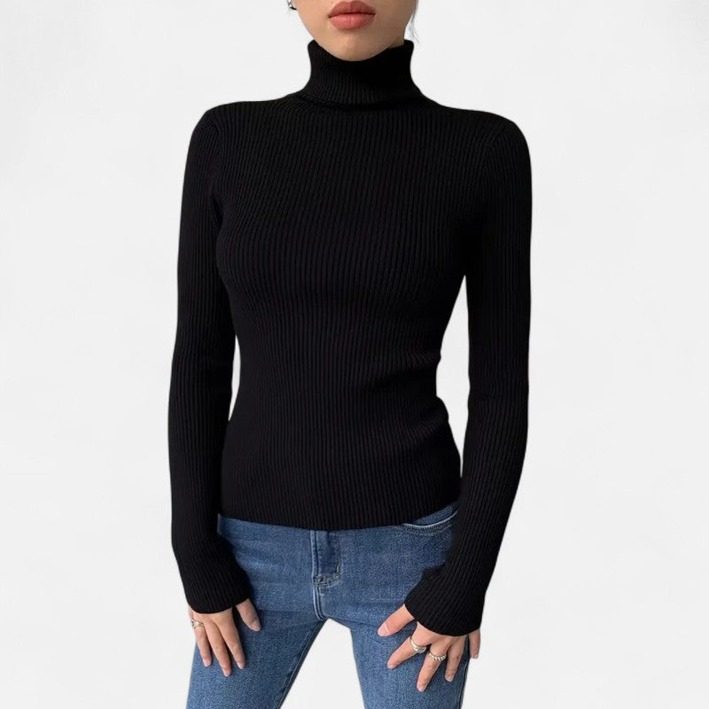 Ariste | Pull Femme Col Roulé Côtelé – Coupe Slim