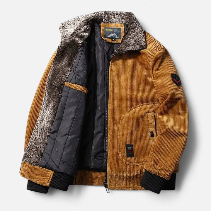 Ariste | Manteau d'hiver pour homme en velours côtelé avec col en fourrure