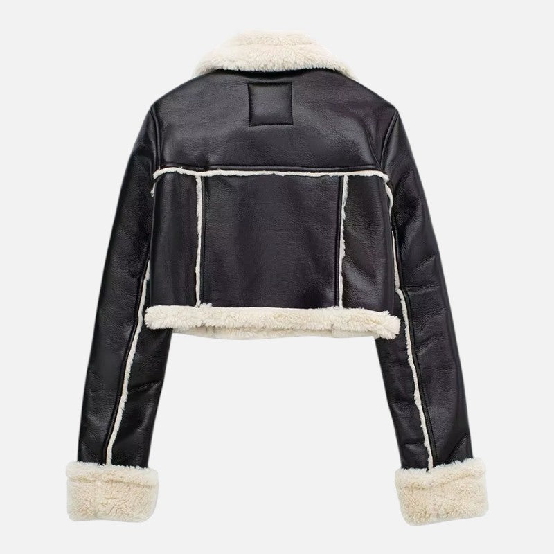 Ariste | Veste Bomber Courte en Cuir et Laine Mélangée pour Femme
