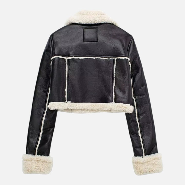 Ariste | Veste Bomber Courte en Cuir et Laine Mélangée pour Femme