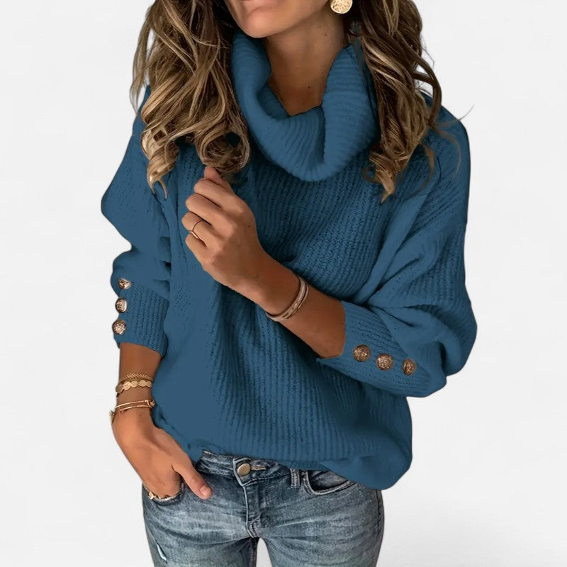 Ariste | Pull Femme à Col Haut Décontracté – Boutons Décoratifs