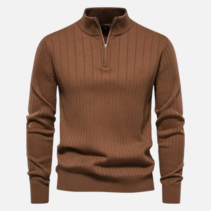 Ariste | Pull en maille côtelée à demi-zip pour homme