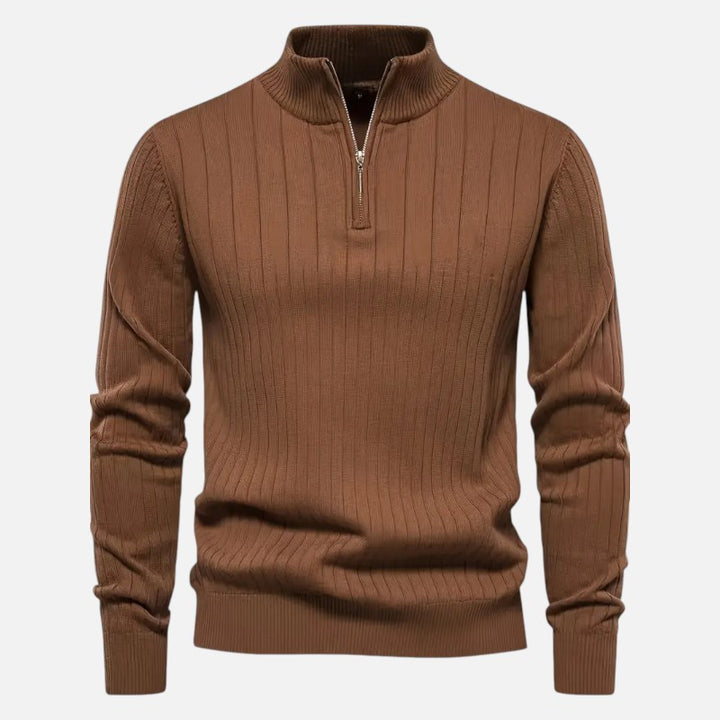 Ariste | Pull en maille côtelée à demi-zip pour homme