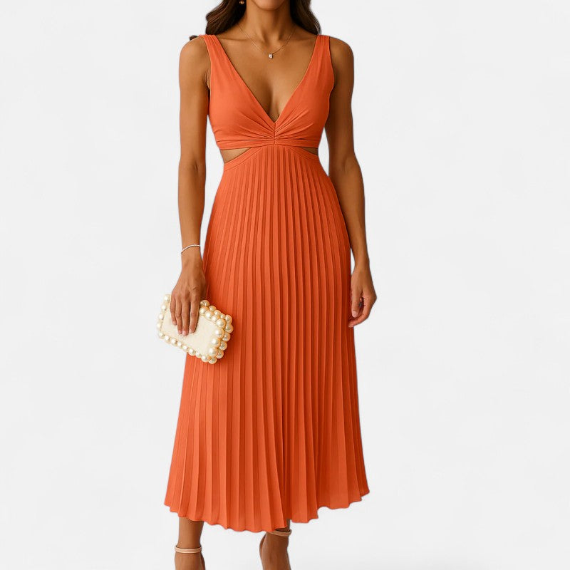 Ariste | Robe Plissée Élégance & Raffinement – Tissu Satiné