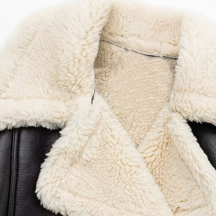 Ariste | Veste Bomber Courte en Cuir et Laine Mélangée pour Femme