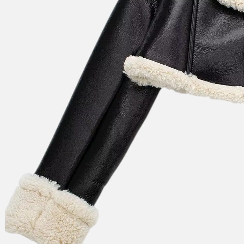 Ariste | Veste Bomber Courte en Cuir et Laine Mélangée pour Femme