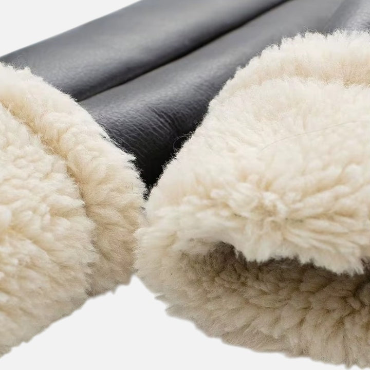Ariste | Veste Bomber Courte en Cuir et Laine Mélangée pour Femme