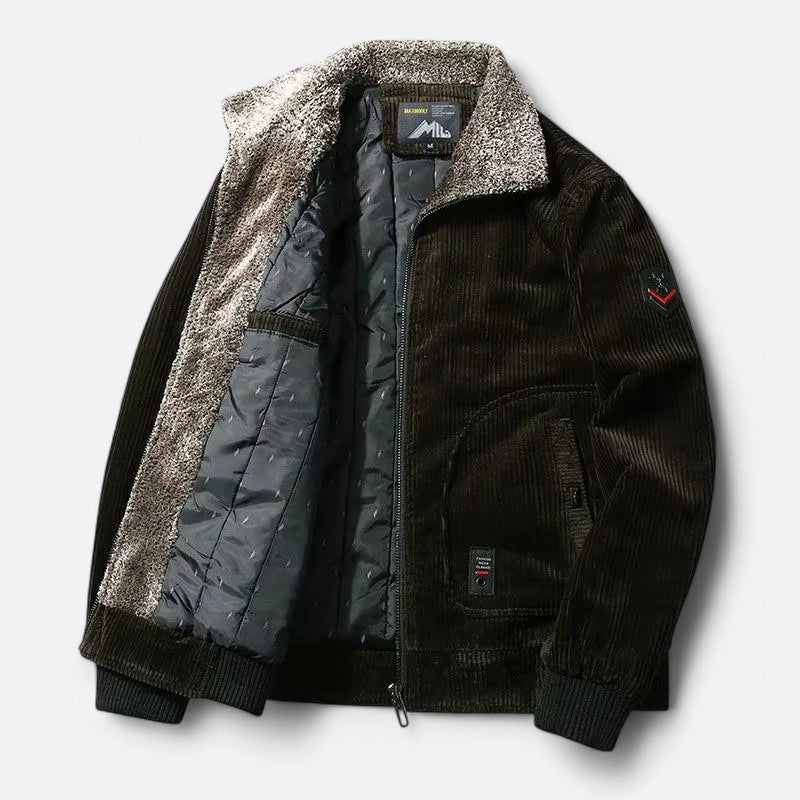 Ariste | Manteau d'hiver pour homme en velours côtelé avec col en fourrure