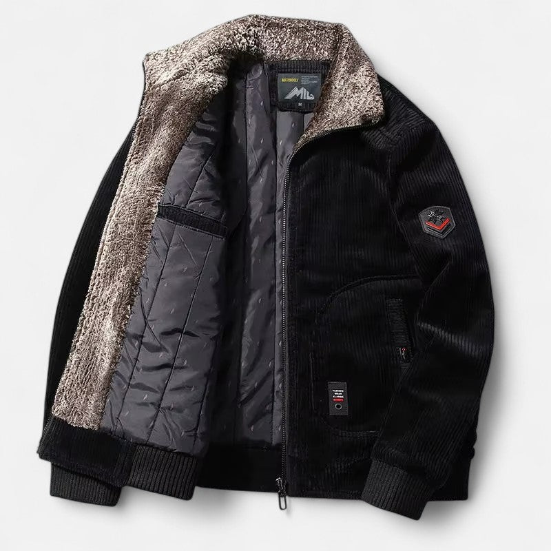 Ariste | Manteau d'hiver pour homme en velours côtelé avec col en fourrure