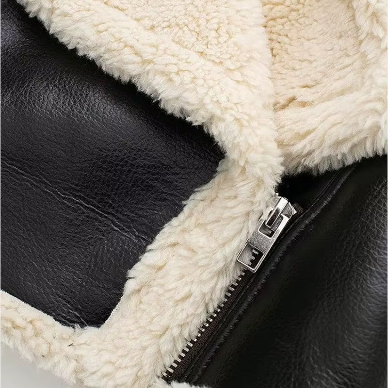 Ariste | Veste Bomber Courte en Cuir et Laine Mélangée pour Femme